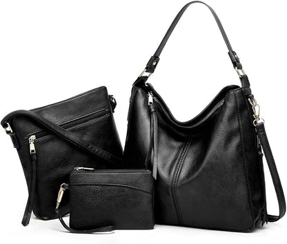 Luxury Leather 3-Piece Hobo Bag Set