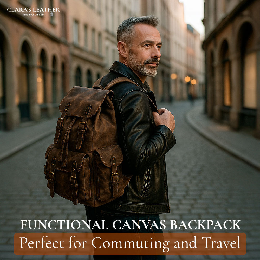 James - Vintage Canvas Leather Backpack
