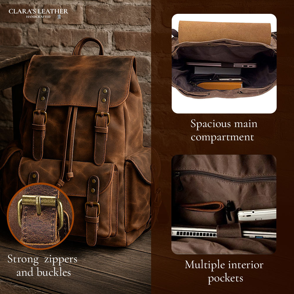 James - Vintage Canvas Leather Backpack
