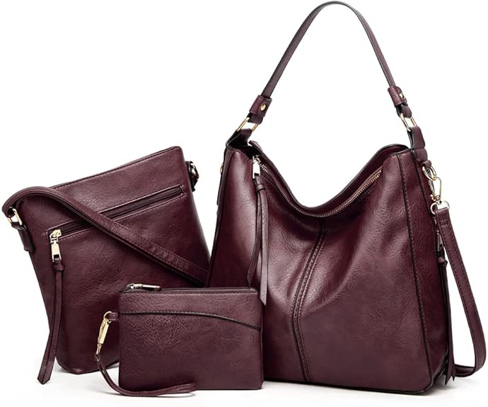 Luxury Leather 3-Piece Hobo Bag Set