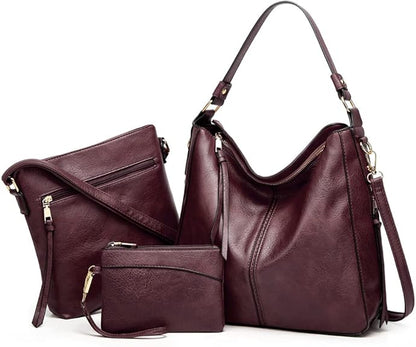 Luxury Leather 3-Piece Hobo Bag Set