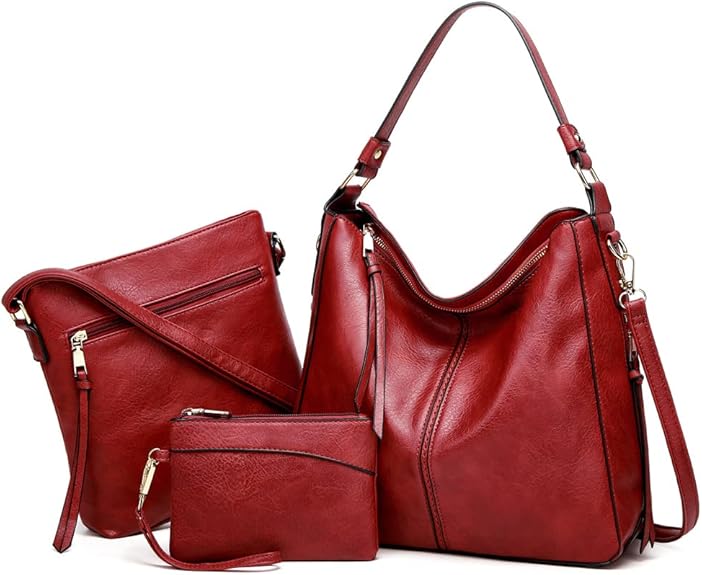 Luxury Leather 3-Piece Hobo Bag Set