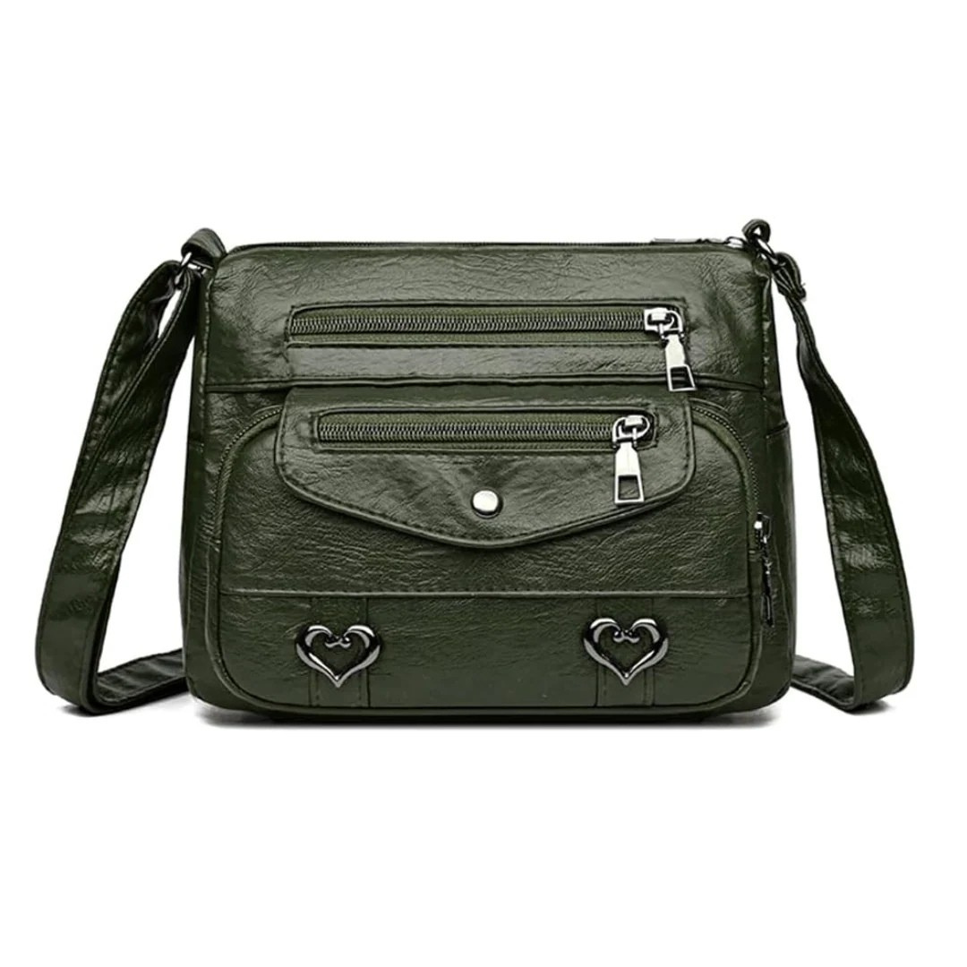 Rhea - Classic Multi-Pocket Crossbody Bag With Front Zippers