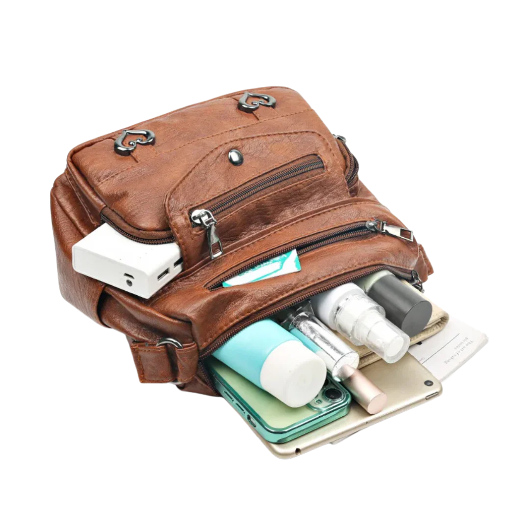 Rhea - Classic Multi-Pocket Crossbody Bag With Front Zippers